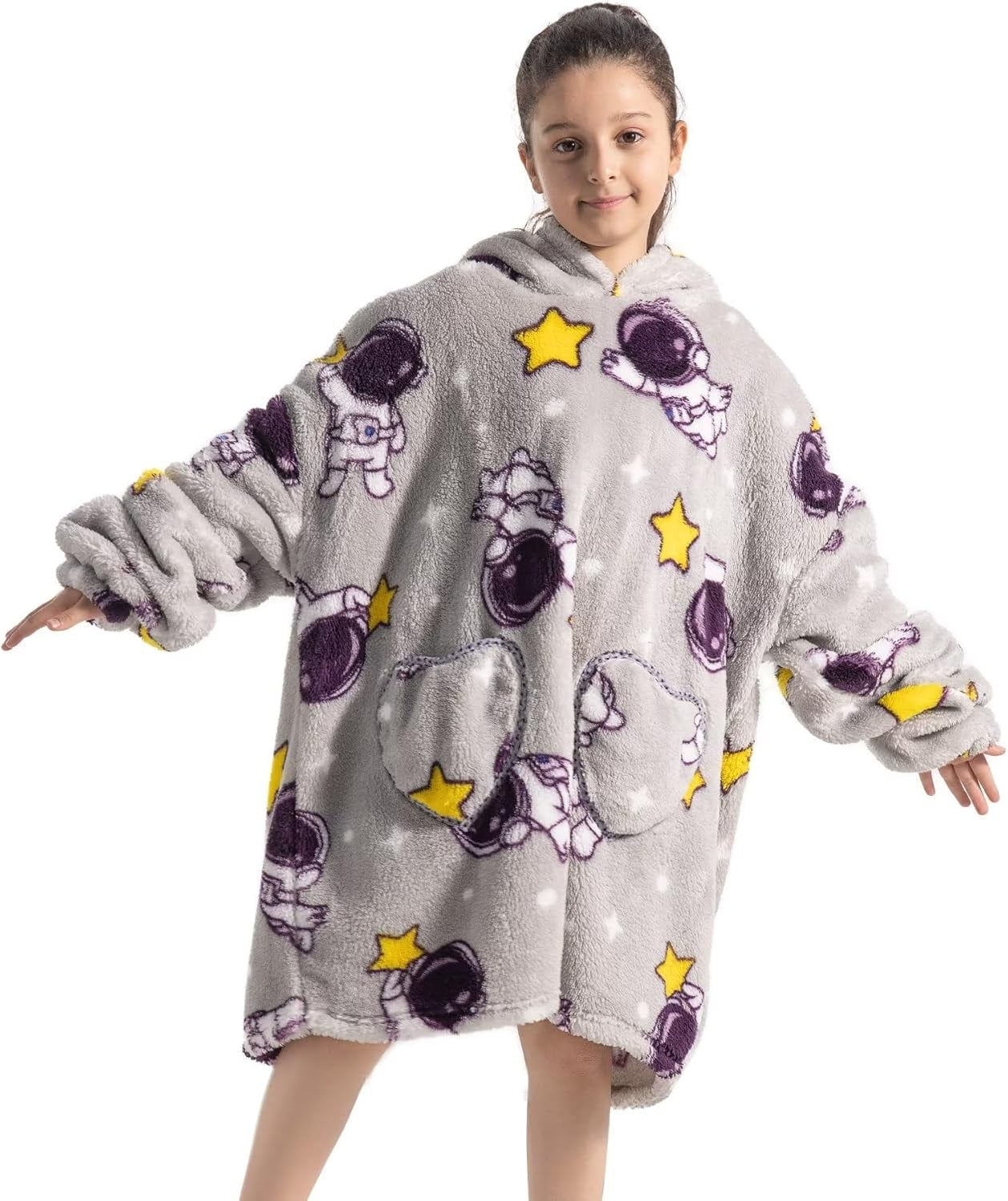 Wehilion 6-12YR Oversized Sweatshirt Hooded Blanket Sherpa Hoodie for Girls Boy Wearable Blanket Hoodie for Kids