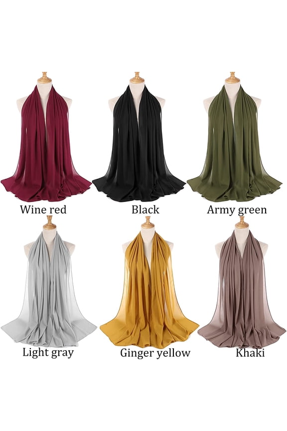 6pcs Soft Chiffon Scarf Shawl for All Season, Chiffon Hijab Scarves Headwrap for Women, Long Scarf Wrap for Evening Dresses