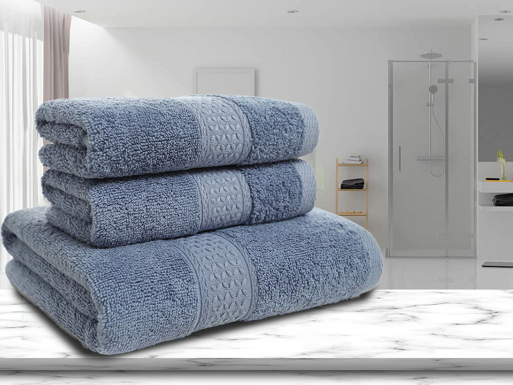Wehilion Bath Towels set,3 Piece Towel Set,Towels set Blue  Grey,Soft,Fluffy,Absorbent ,1 Bath Towel,1 Hand Towel ,1 Wash Towel - 100%  Combed Cotton