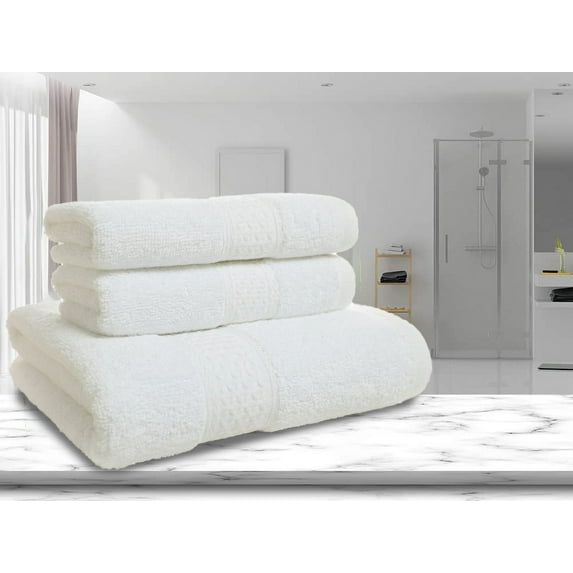 Wehilion Bath Towels set,3 Piece Towel Set,Towels set White,Soft,Fluffy,Absorbent ,1 Bath Towel,1 Hand Towel ,1 Wash Towel - 100% Combed Cotton Quick Drying Highly Absorbent Thick Bathroom Towels