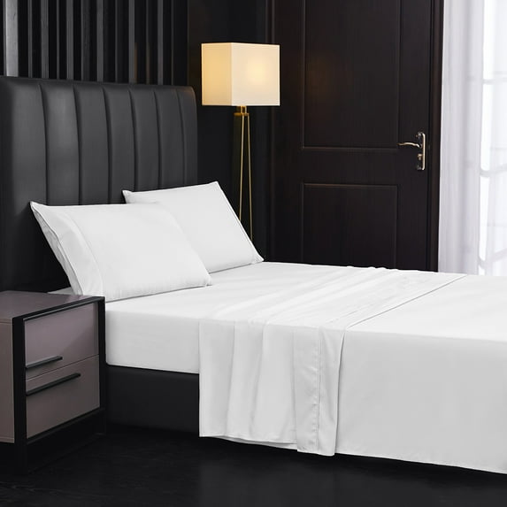 Wehilion Bed Sheets Set,4-Piece, Hotel Luxury Soft Microfiber,California King Size Sheets, White,1 Flat Sheet,1 Fully Fitted Sheet,2 Pillow