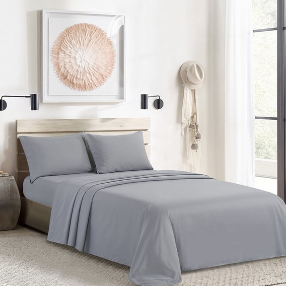 Wehilion Bed Sheets Set,4-Piece, Hotel Luxury Soft Microfiber, Twin Size Sheets, Gray,1 Flat Sheet,1 Fully Fitted Sheet,1 Pillow