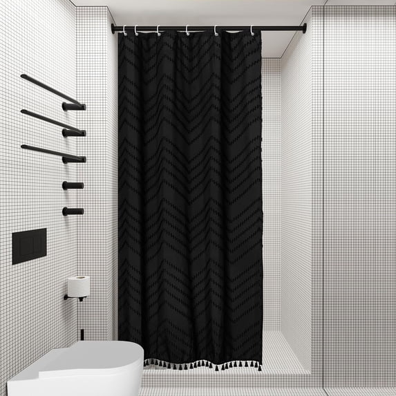 Wehilion Boho Shower Curtain, Woven Fabric Shower Curtain,Tufted Chevron Striped Modern Chic Textured Minimalist Bathroom Shower Curtain