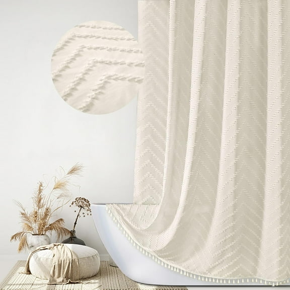 Wehilion Boho Shower Curtain, Woven Fabric Shower Curtain,Tufted Chevron Striped Modern Chic Textured Minimalist Bathroom Shower Curtain
