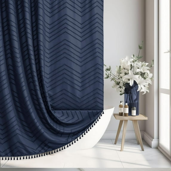 Wehilion Boho Shower Curtain, Woven Fabric Shower Curtain,Tufted Chevron Striped Modern Chic Textured Minimalist Bathroom Shower Curtain