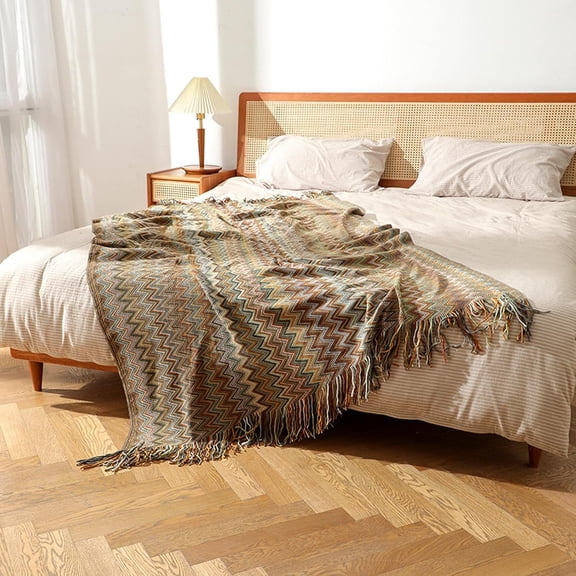 Wehilion Boho Throw Blankets with Tassels, Striped for Couch Cover Sofa Chair Bed Throw Blanket,70"×102"