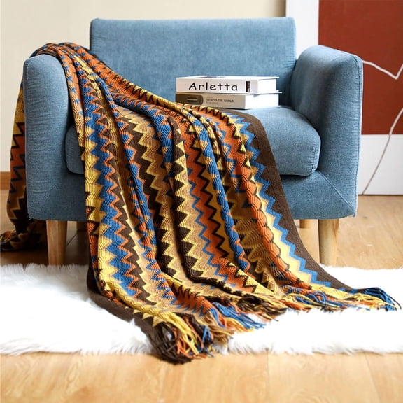 Wehilion Boho Throw Blankets with Tassels, Striped for Couch Cover Sofa Chair Bed Throw Blanket,70"×102"