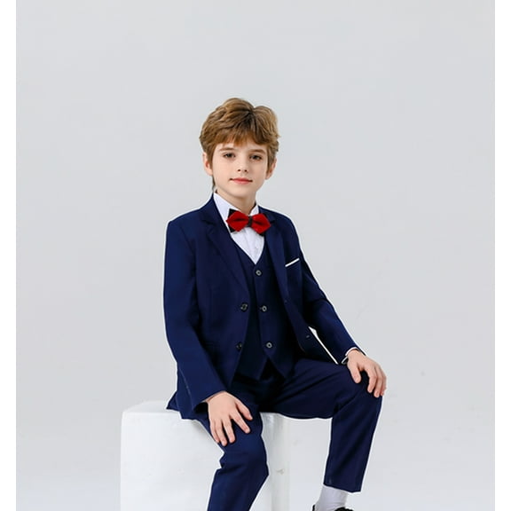 Wehilion Boy Slim Fit Suit Kids Formal Suits for Boys Jacket Vest Pants and Shirt Set,Navy