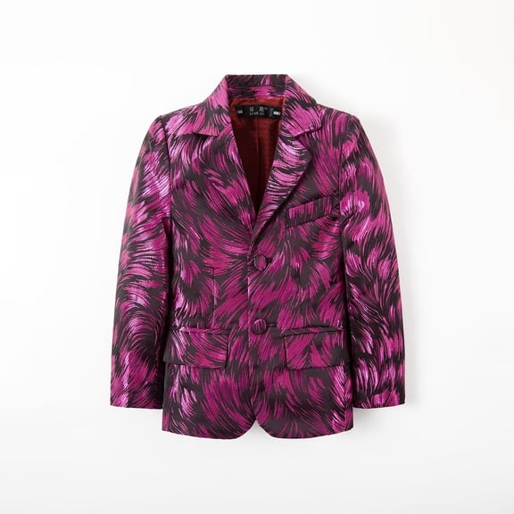 Wehilion Boy's Gentleman Suit Jacket, Feather Pattern Coat, Formal Wear For Speech Performance Birthday Party, Kid's Clothes For Spring Fall Winter