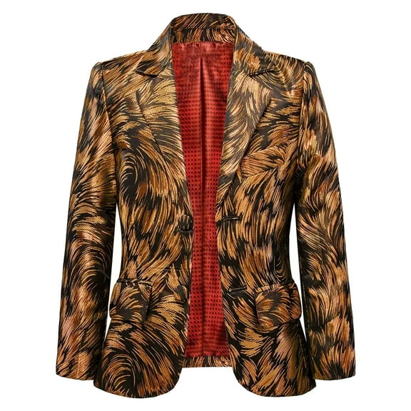 Wehilion Boy's Gentleman Suit Jacket, Feather Pattern Coat, Formal Wear For Speech Performance Birthday Party, Kid's Clothes For Spring Fall Winter