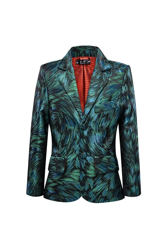 Boy's Gentleman Suit Jacket, Feather Pattern Coat, Formal Wear For Speech Performance Birthday Party, Kid's Clothes For Spring Fall Winter
