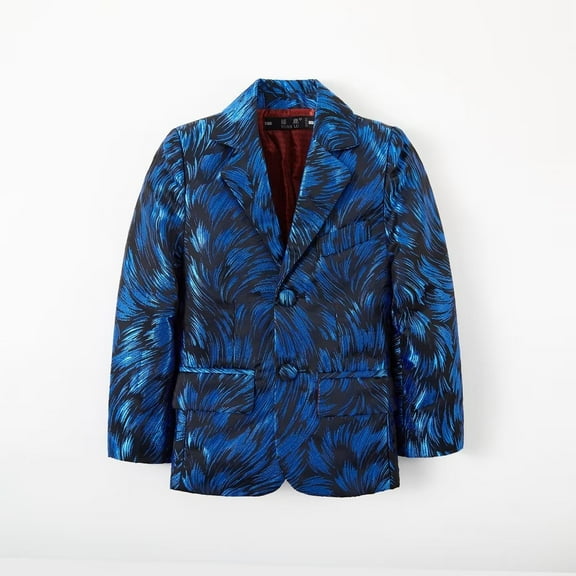 Wehilion Boy's Gentleman Suit Jacket, Feather Pattern Coat, Formal Wear For Speech Performance Birthday Party, Kid's Clothes For Spring Fall Winter