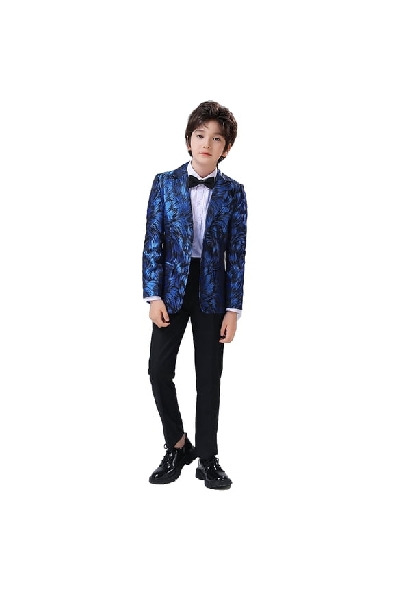 Boy's suits Fashion Gentleman 4pcs Suit Set , Feather Pattern Coat, Formal Wear For Speech Performance Birthday Party, Kid's Clothes For Spring Fall Winter