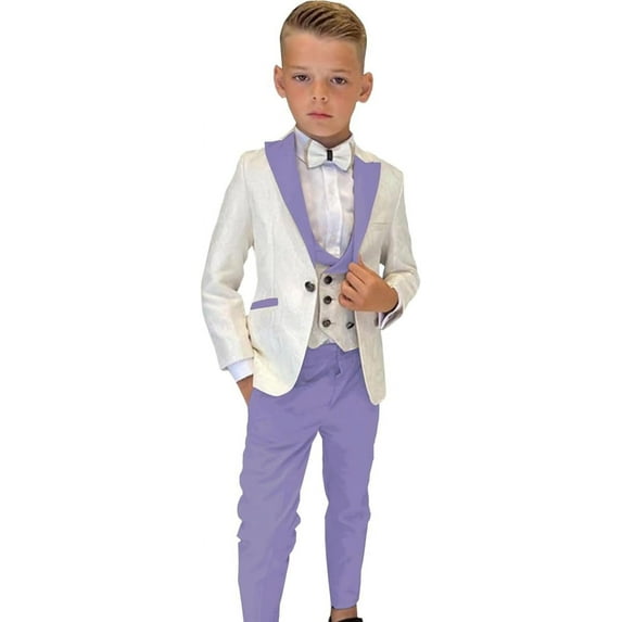Wehilion Boys Formal Suit Wedding Tuxedo 3 Pieces Floral Jacket Pants Vest Kids Party Blazer