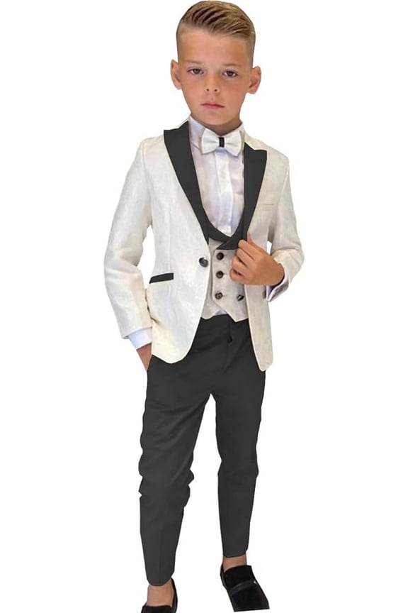 Boys Formal Suit Wedding Tuxedo 3 Pieces Floral Jacket Pants Vest Kids Party Blazer