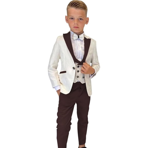 Wehilion Boys Formal Suit Wedding Tuxedo 3 Pieces Floral Jacket Pants Vest Kids Party Blazer