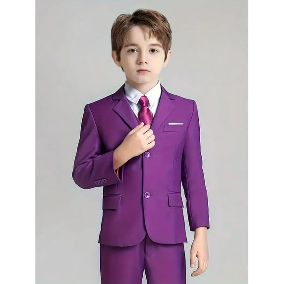 Wehilion Boys Jacket Slim Fit Kids Wedding Outfit Boys Blazer Up Size 14Y, Purple