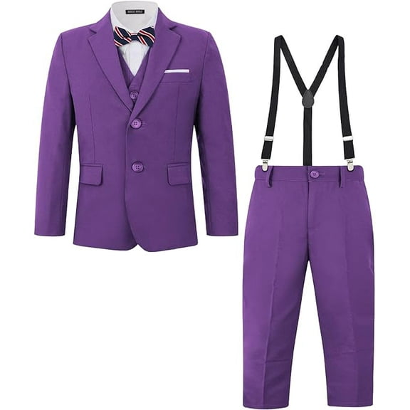 Wehilion Boys Multiple Colour Formal Dress Suits 6 Piece Slim Fit Dresswear Suit Set with Kids Suspenders