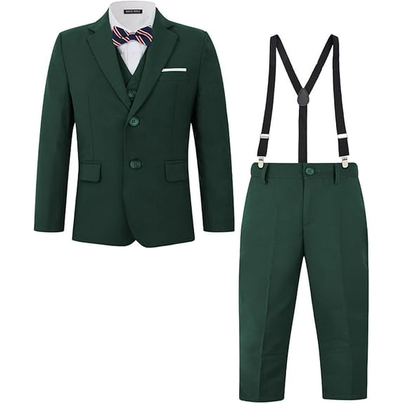 Wehilion Boys Multiple Colour Formal Dress Suits 6 Piece Slim Fit Dresswear Suit Set with Kids Suspenders