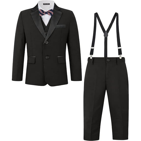 Wehilion Boys Multiple Colour Formal Dress Suits 6 Piece Slim Fit Dresswear Suit Set with Kids Suspenders