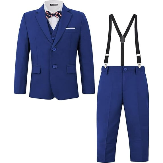 Wehilion Boys Multiple Colour Formal Dress Suits 6 Piece Slim Fit Dresswear Suit Set with Kids Suspenders