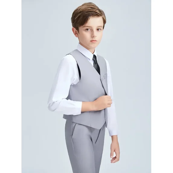Wehilion Boys Preppy Style Suit Vest, Boys Clothing For Wedding Banquet Dress,Gray 10Y