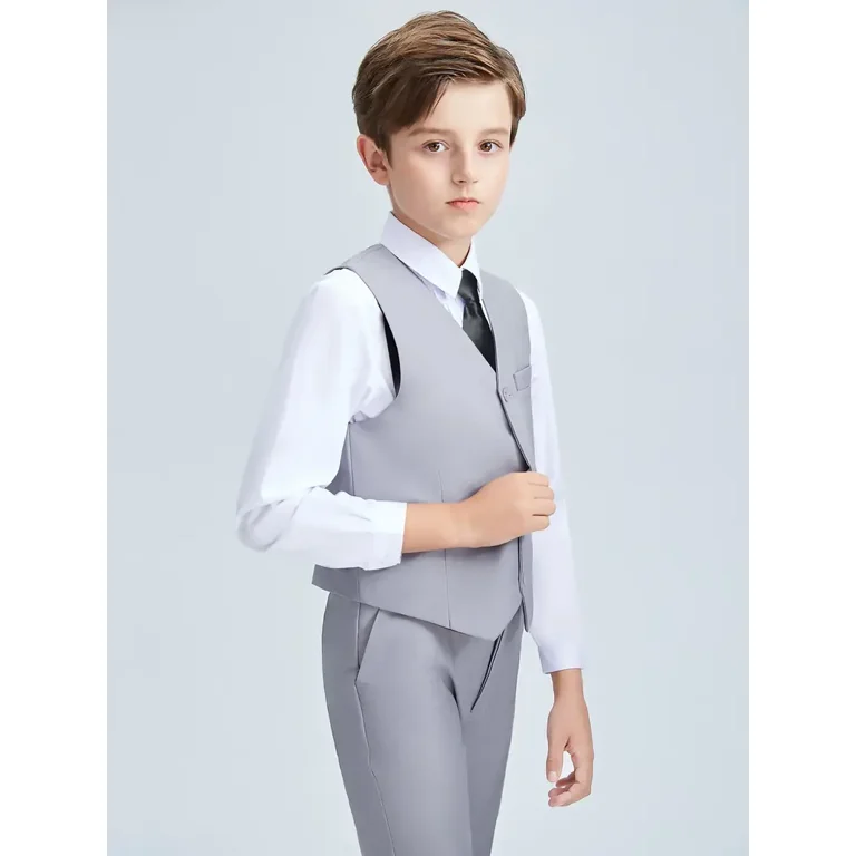 Wehilion Boys Preppy Style Suit Vest Boys Clothing For Wedding Banquet Dress Gray 2T