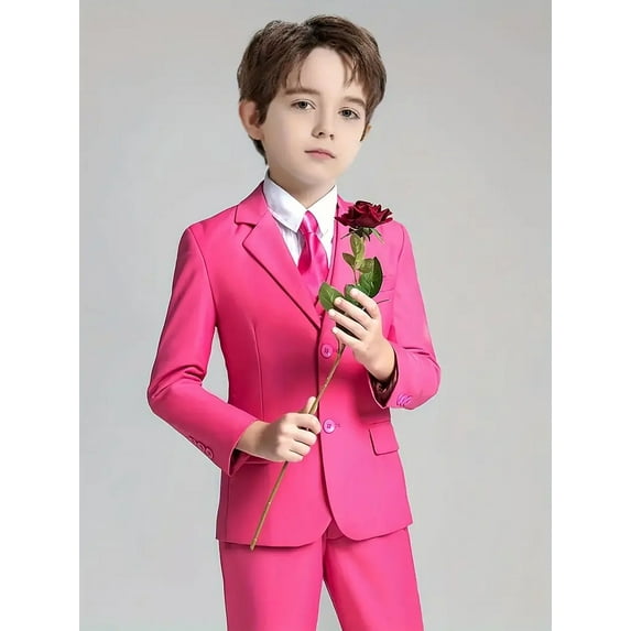 Wehilion Boys Preppy Style Suit Vest, Boys Clothing For Wedding Banquet Dress,Pink 14Y