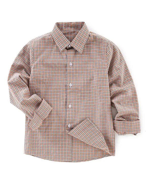 Boys Solid Lapel Shirt, Kids Long Sleeve Classic Top, For Daily Wear And Formal Occasion,Champagne golden 3T