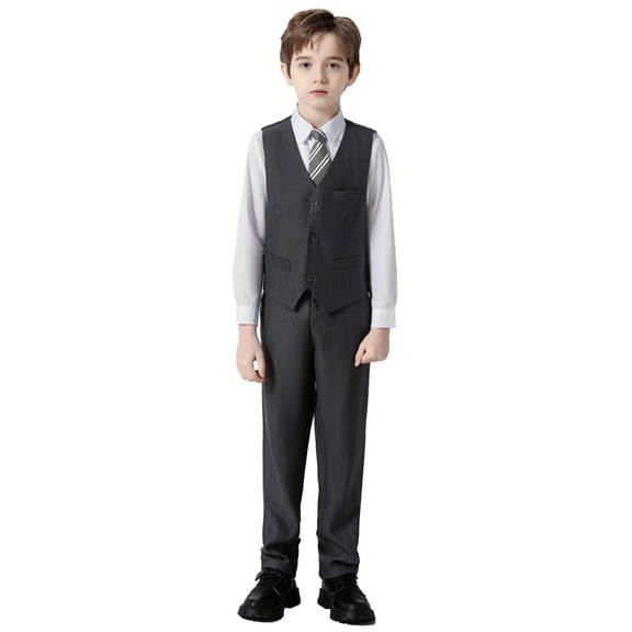 Wehilion Boys Suit 4PC Baby Suits Wedding Party Vest Suit Set Little Gentleman Waistcoat Prom Tuxedo Dress suit Outerwear Party Vest Shirt Bow tie Pants Outfits Clothes Set for Kids 14