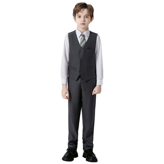 Wehilion Boys Suit 4PC Baby Suits Wedding Party Vest Suit Set Little Gentleman Waistcoat Prom Tuxedo Dress suit Outerwear Party Vest+Shirt+Bow tie+Pants Outfits Clothes Set for Kids 7