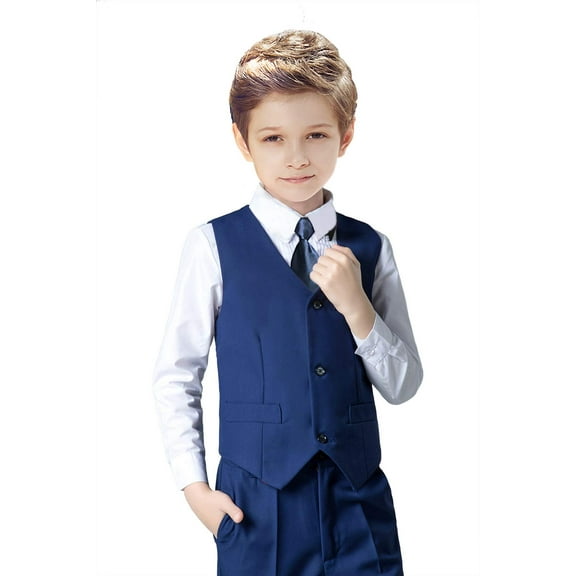 Wehilion Boys Suit 4PC Baby Suits Wedding Party Vest Suit Set Little Gentleman Waistcoat Prom Tuxedo Dress suit Outerwear Party Vest Shirt Tie Pants Outfits Clothes Set for Kids Navy Blue 7