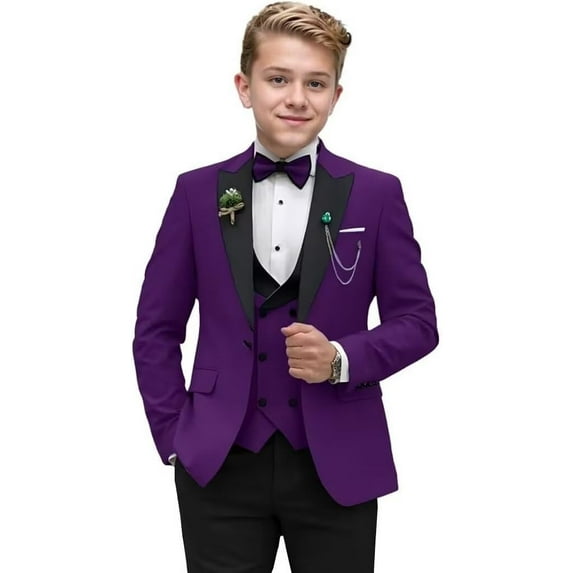 Wehilion Boys Suit Formal Tuxedo Suits for Boys Wedding Ring Bear Outfit 3 Pieces Kids Tuxedo Blazer Vest Pants