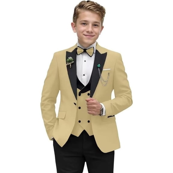 Wehilion Boys Suit Formal Tuxedo Suits for Boys Wedding Ring Bear Outfit 3 Pieces Kids Tuxedo Blazer Vest Pants