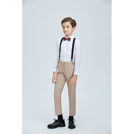 Wehilion Boys Suits 4 Pieces Baby Suits Wedding Party Suit Set Little Gentleman Waistcoat Prom Tuxedo Dress suit Outerwear Party Shirt+Tie+Pants+braces Outfits Clothes Set for Kids