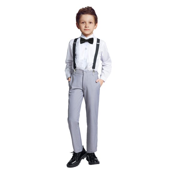 Wehilion Boys Suits 4 Pieces Baby Suits Wedding Party Suit Set Little Gentleman Waistcoat Prom Tuxedo Dress suit Outerwear Party Shirt Tie Pants braces Outfits Clothes Set for Kids Gray