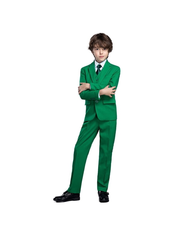 Boys Suits 5 Piece Set Slim Colorful Formal Fit Green Kids Wedding Outfit Boys Dresswear Up Size 4T (Toddler, Little Boys, Big Boys)