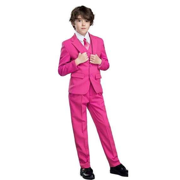 Wehilion Boys Suits 5 Piece Set Slim Colorful Formal Fit Pink Kids Wedding Outfit Boys Dresswear Up Size 10 (Toddler, Little Boys, Big Boys)