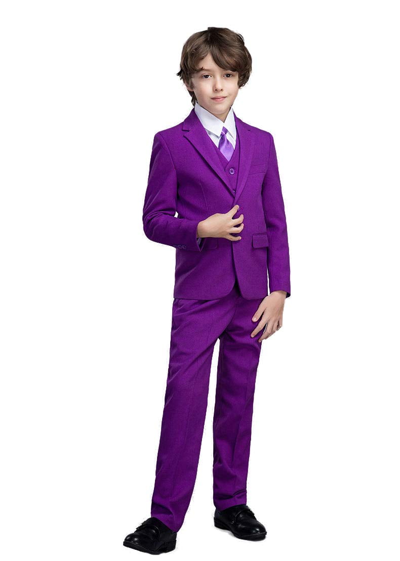 4-Piece Boys' Formal Suit Set - White Shirt, Black Pants, Silver Vest & Tie, Size 14