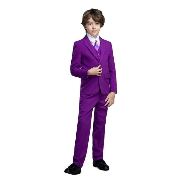 Wehilion Boys Suits 5 Piece Set Slim Colorful Formal Fit Purple Kids Wedding Outfit Boys Dresswear Up Size 8 (Toddler, Little Boys, Big Boys)