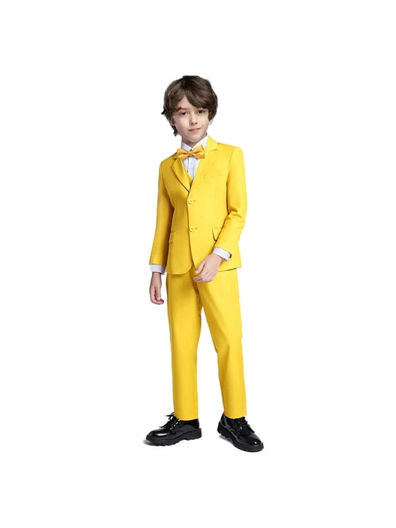 Boys Suits 5 Piece Set Slim Colorful Formal Fit Yellow Kids Wedding Outfit Boys Dresswear Up Size 12Y (Toddler, Little Boys, Big Boys)