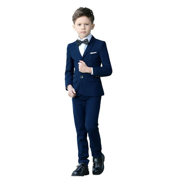 Wehilion Boys Suits 5 Piece Set Slim Fit Navy Blue Kids Wedding Outfit Boys Dresswear Up Size 12 (Toddler, Little Boys, Big Boys)
