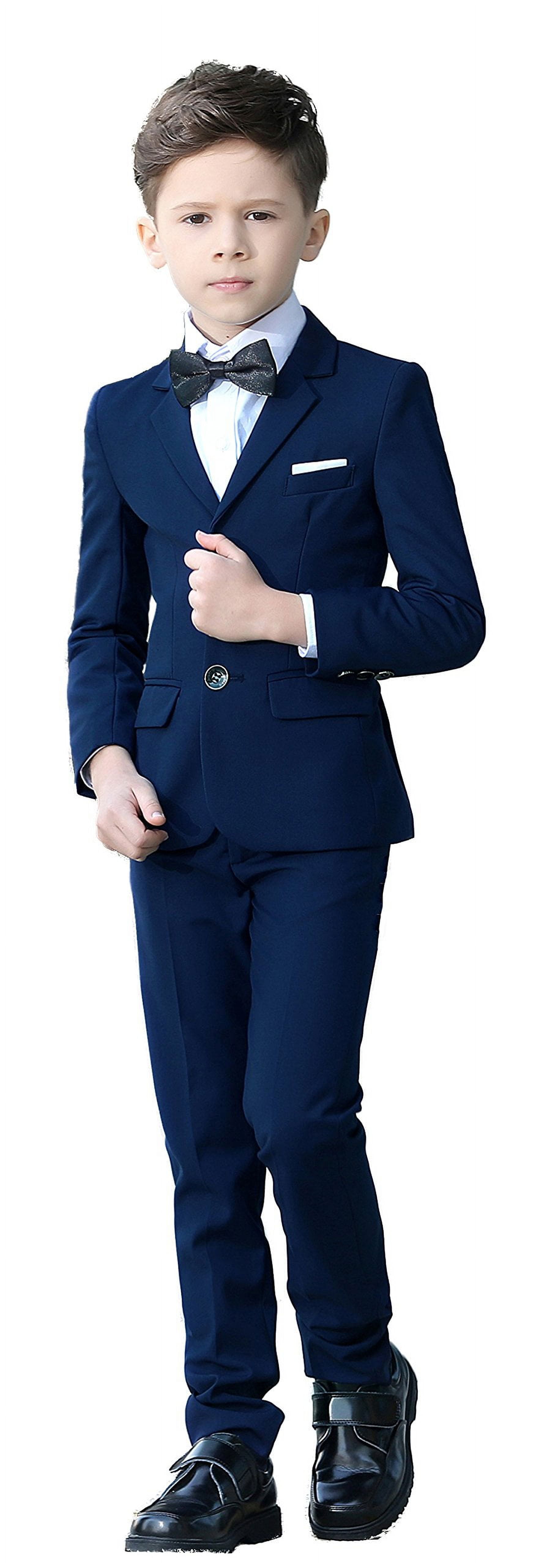 Wehilion Boys Suits 5 Piece Set Slim Fit Navy Blue Kids Wedding Outfit