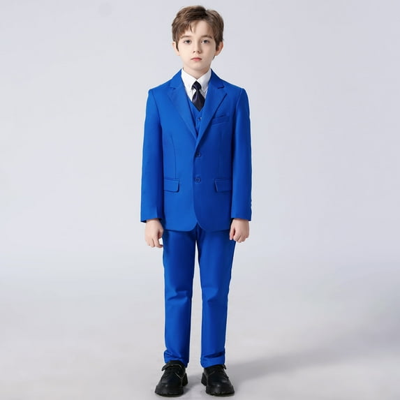 Wehilion Boys Suits 5 Piece Set Slim Fit Royal Blue Kids Wedding Outfit Boys Dresswear Up Size 7 (Toddler, Little Boys, Big Boys)