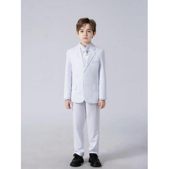 Wehilion Boys Suits 5 Piece Set Slim Fit White Kids Wedding Outfit Boys Dresswear Up Size 14 (Toddler, Little Boys, Big Boys)