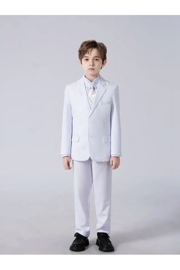 Boys Suits 5 Piece Set Slim Fit White Kids Wedding Outfit Boys Dresswear Up Size 3T (Toddler, Little Boys, Big Boys)