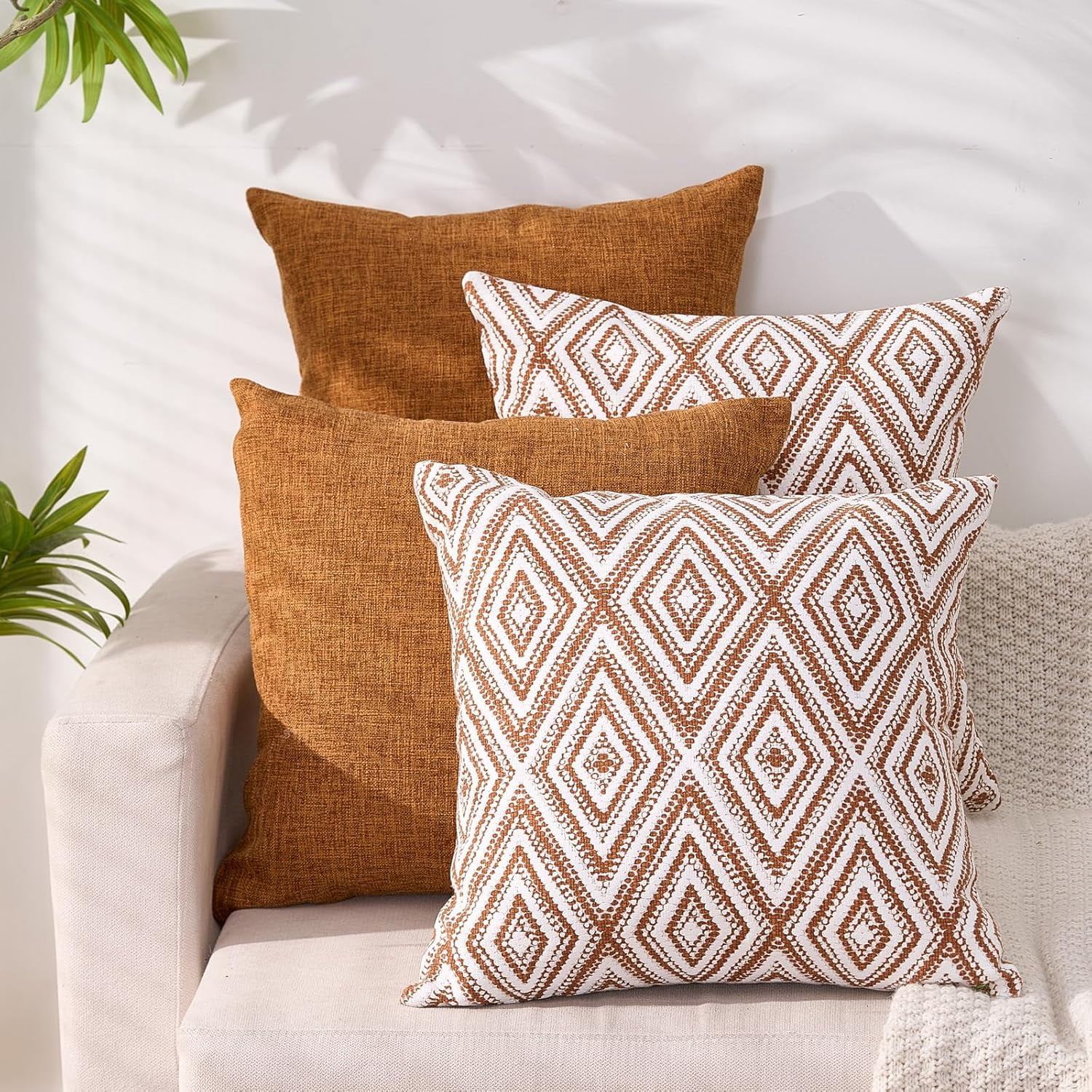 Wehilion Decorative Throw Pillow Covers Set of 2/4 Couch Pillows Linen Cushion Cover for Couch Sofa Living Room, 18"x18" inch