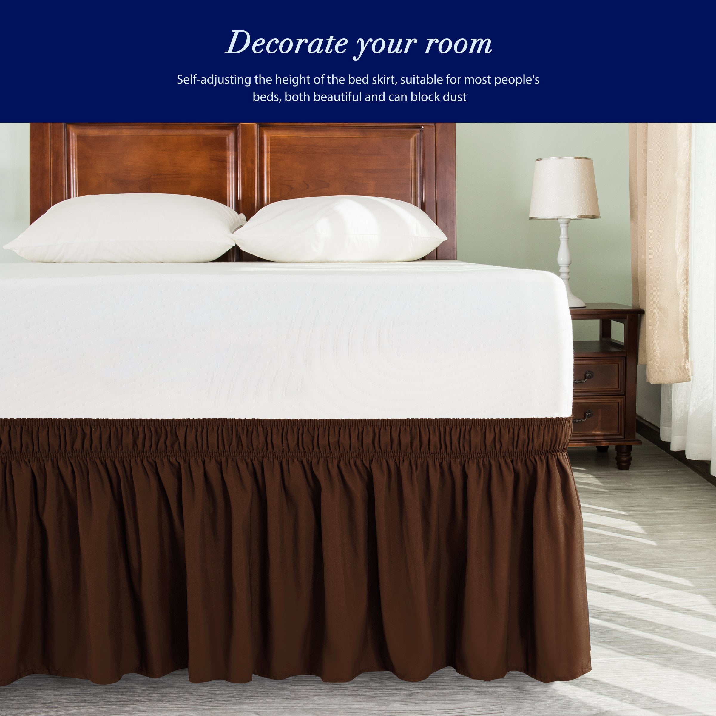 Wehilion Elastic Wrap Around Bed Skirt Dust Ruffle Smooth Soft Bed Frame Cover, Wrap Around Bed Skirt