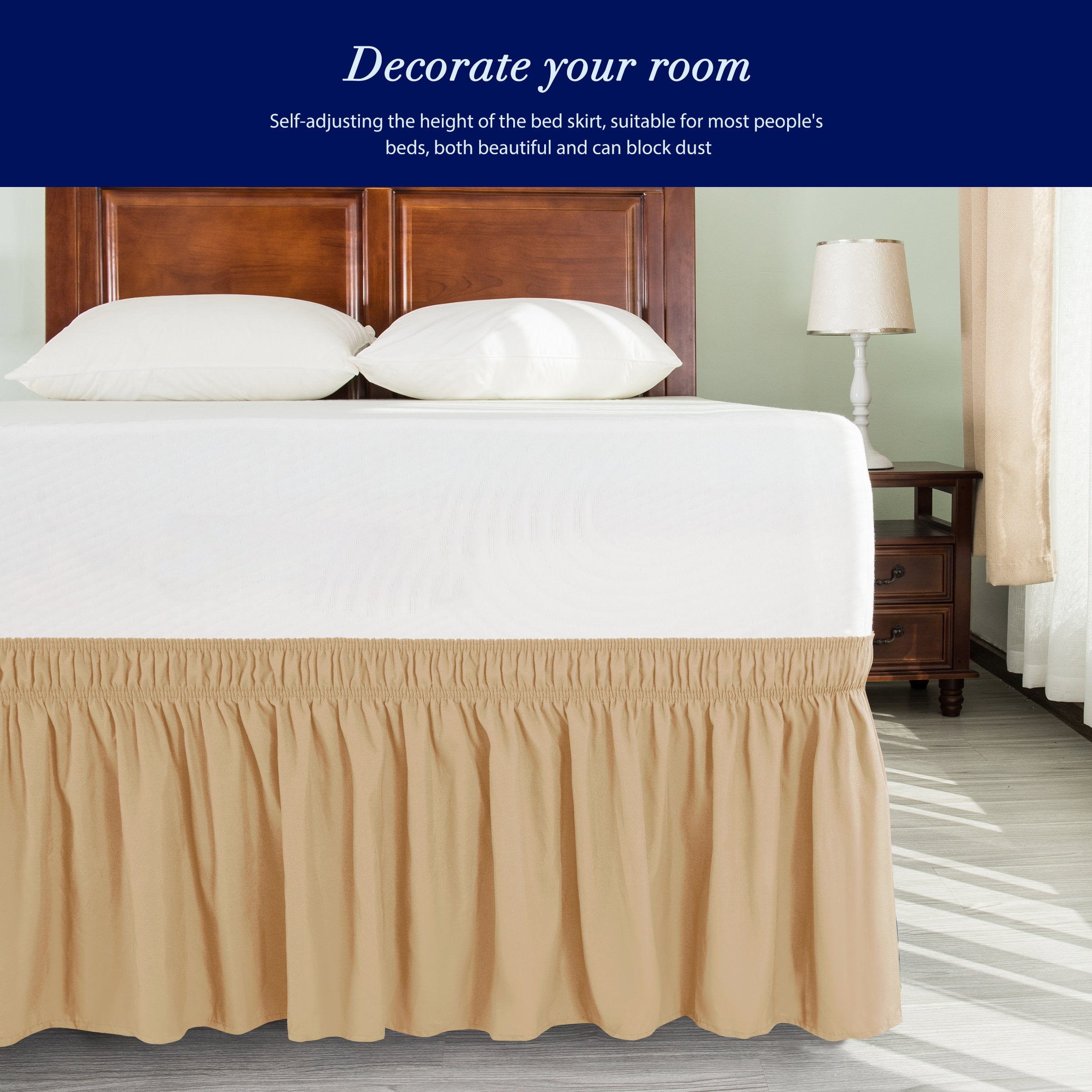 Wehilion Elastic Wrap Around Bed Skirt Dust Ruffle Smooth Soft Bed Frame Cover, Wrap Around Bed Skirt