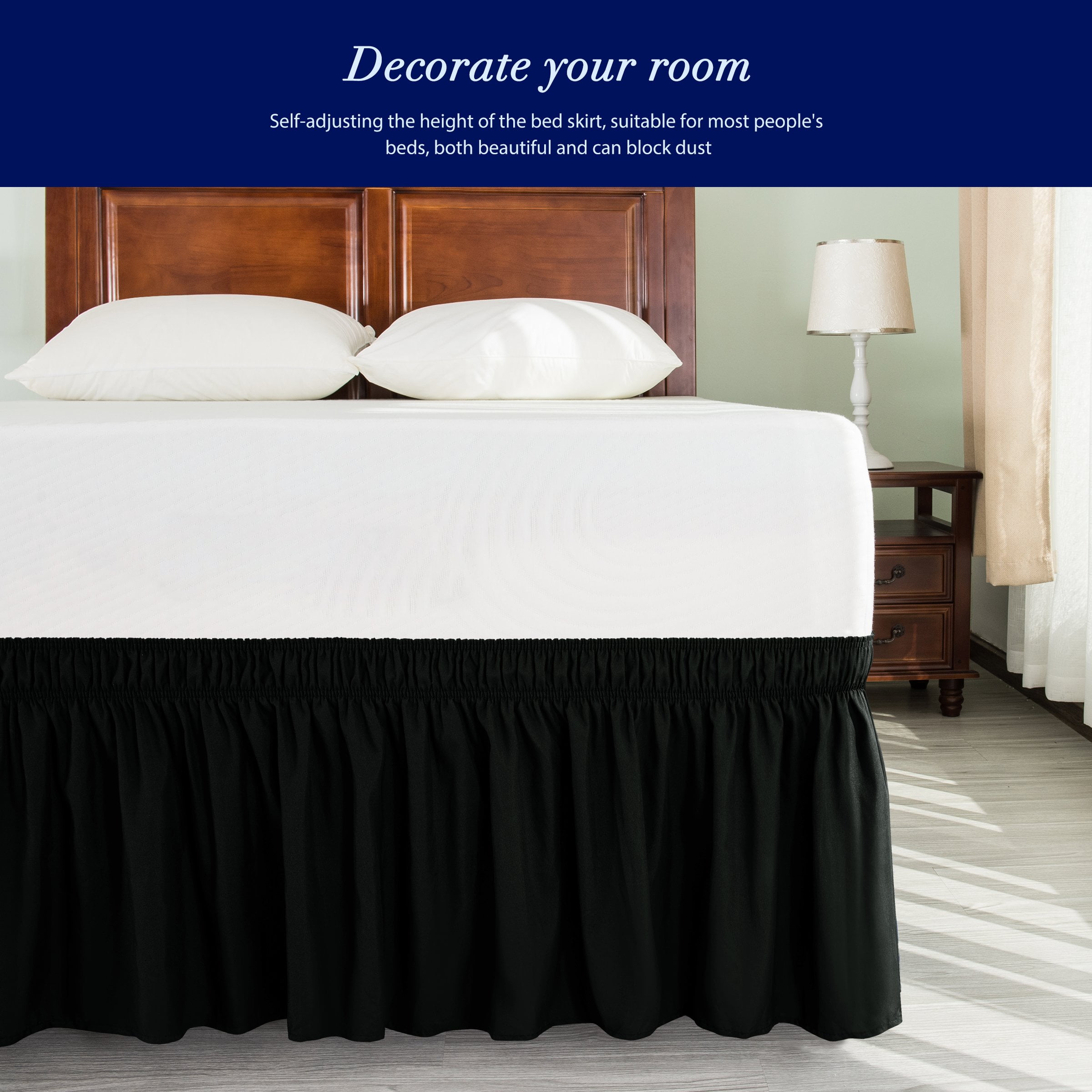 Wehilion Elastic Wrap Around Bed Skirt Dust Ruffle Smooth Soft Bed Frame Cover, Wrap Around Bed Skirt